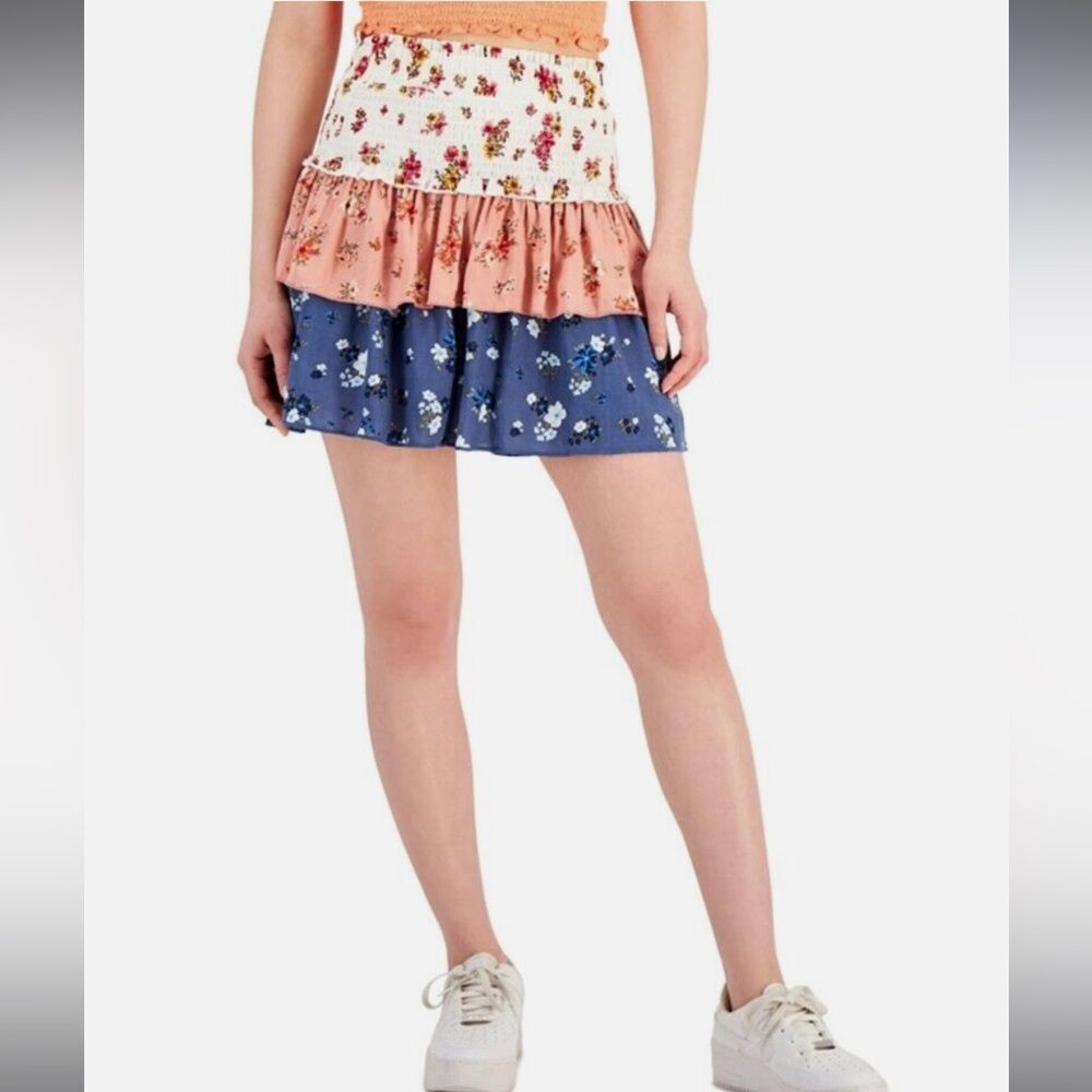 DEREK HEART Juniors' Tiered Print Mini Skirt In Ditsy Floral Size Large NWOT - Picture 10 of 10
